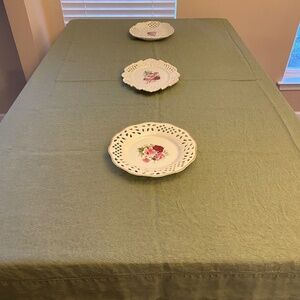 WIlliams Sonoma ‎100% Linen Tablecloth 65"x 84" Olive Green Hem-stitch Insert